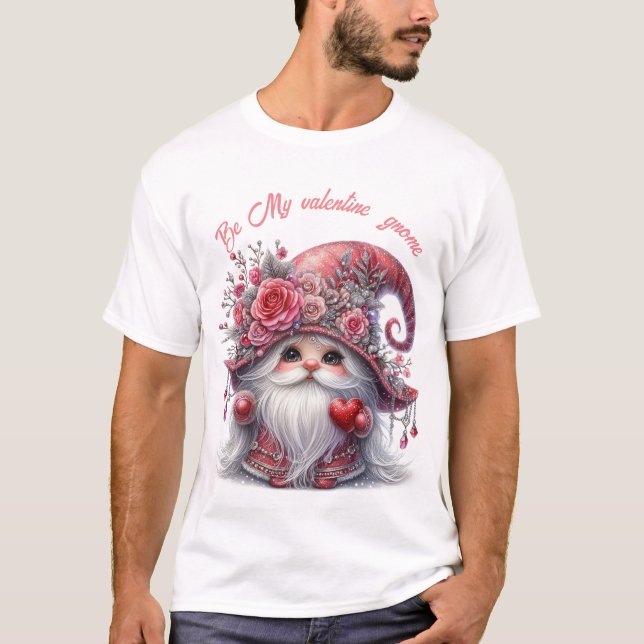 Modern cute silver red pearls valentine gnome T-Shirt (Front)