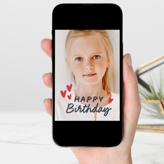 Modern Cute Simple Custom Photo Birthday Greeting Card (Front Digital)