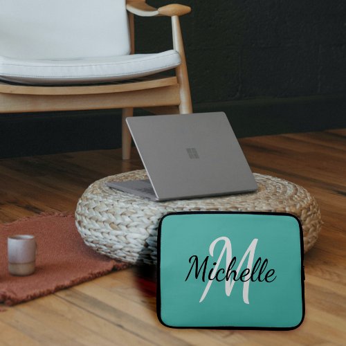 Modern Cute Simple Light Blue Monogram Laptop Sleeve