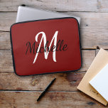 Modern Cute Simple Monogram Initial   Name Stylish Laptop Sleeve<br><div class="desc">Laptop case with a red background and white custom monogram first initial and first name.</div>