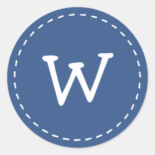 Modern Cute Simple Stitch Custom Monogram Classic Round Sticker