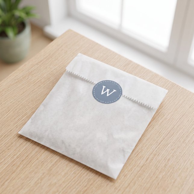 Modern Cute Simple Stitch Custom Monogram Classic Round Sticker (Creator Uploaded)