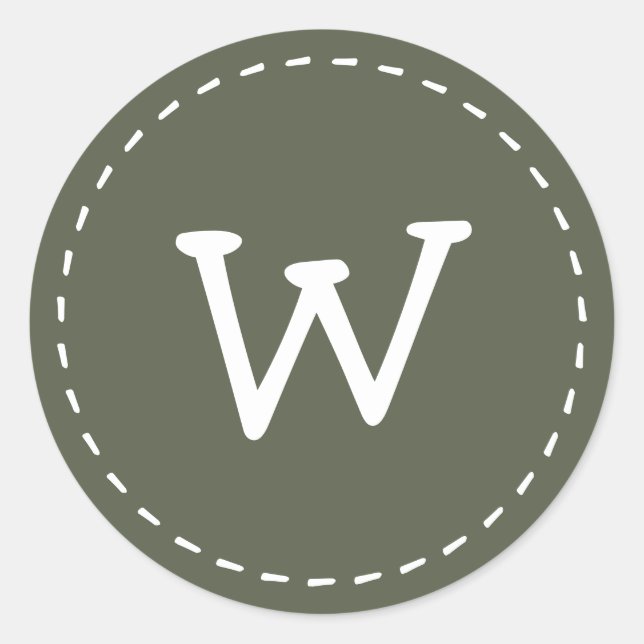 Modern Cute Simple Stitch Custom Monogram Classic Round Sticker (Front)