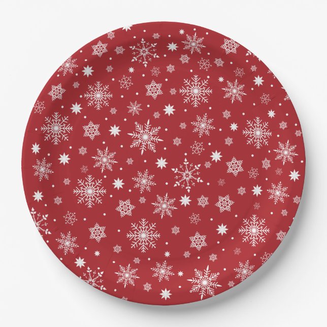 Modern Cute snowflakes pattern   Paper Plates (Front)