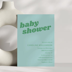 Modern Cute Soft Blue Green Retro Baby Shower Invitation