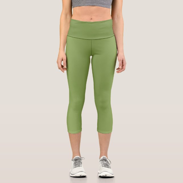 Modern cute Solid Green gradient Wave pattern Capri Leggings (Front)