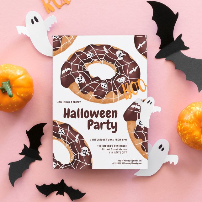 Modern cute spider spooky donuts Halloween party Invitation (Creator Uploaded)