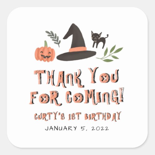 Modern Cute Spooktacular First Birthday Halloween Square Sticker
