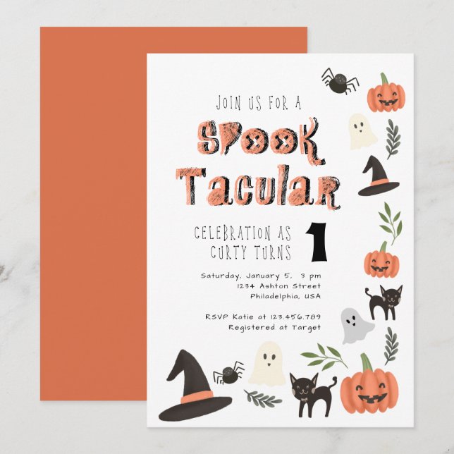 Modern Cute Spooktacular Halloween Birthday Invitation (Front/Back)