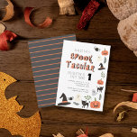 Modern Cute Spooktacular Halloween Birthday Invitation<br><div class="desc">A modern and cute Halloween themed birthday party featuring hand-drawn witch hat,  black cat,  cute ghosts,  spiders and pumpkin ensembles with dark gray and orange stripes.</div>