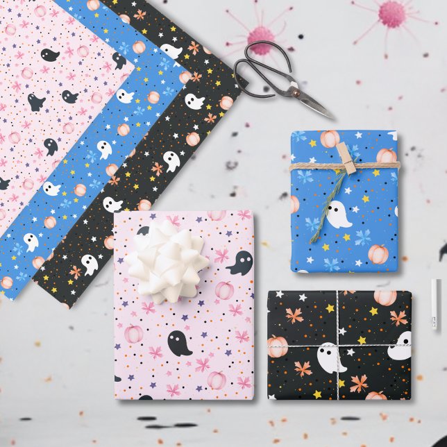 Modern Cute Spooky Ghost Halloween Wrapping Paper Sheets (Creator Uploaded)