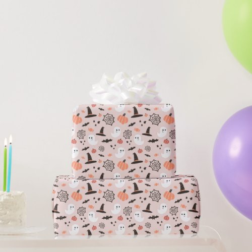 Modern Cute Spooky Halloween Birthday Wrapping Paper