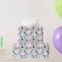 Modern Cute Spooky Halloween Blue Boy Birthday Wrapping Paper