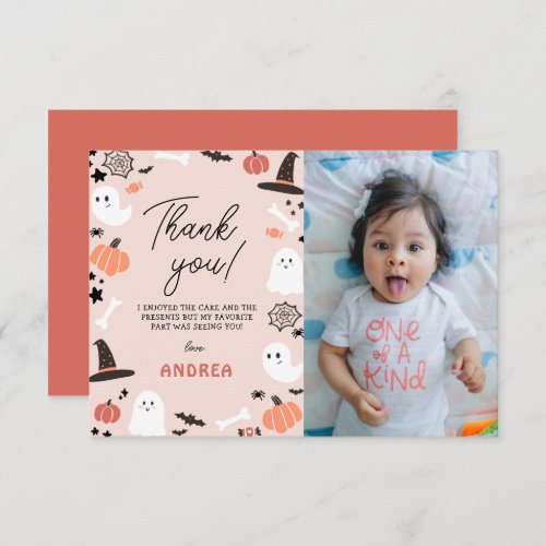 Modern Cute Spooky One Halloween 1st Boo_day Photo Thank You Card