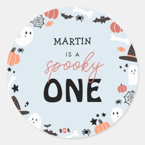 Modern Cute Spooky One Halloween Boy 1st Birthday Classic Round Sticker