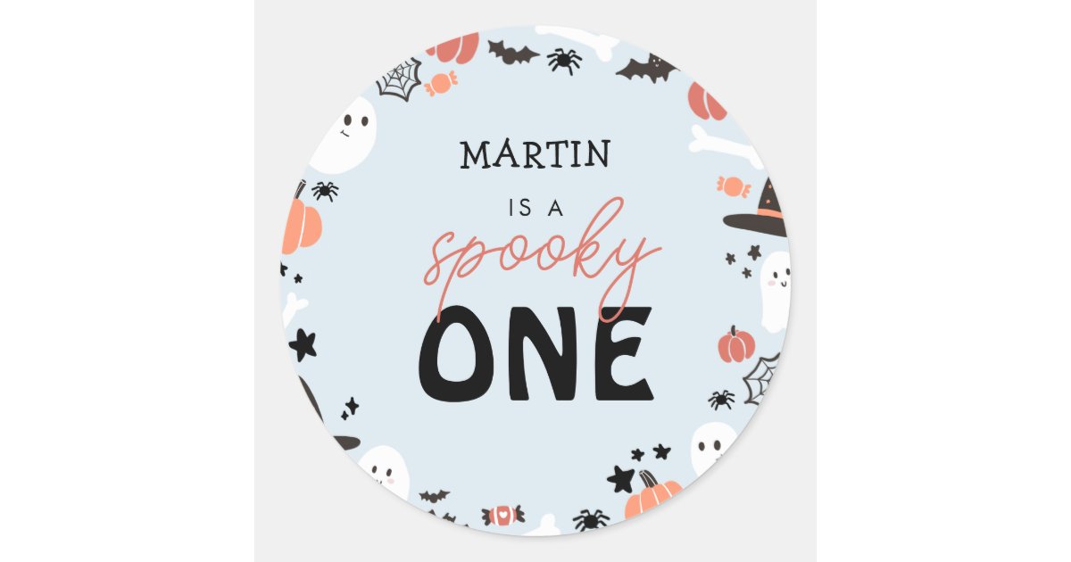 Modern Cute Spooky One Halloween Boy 1st Birthday Classic Round Sticker ...