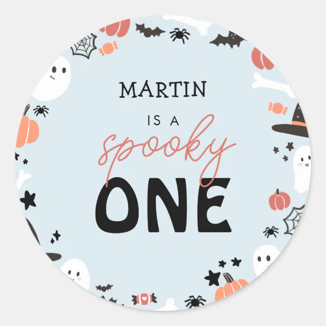 Modern Cute Spooky One Halloween Boy 1st Birthday Classic Round Sticker ...