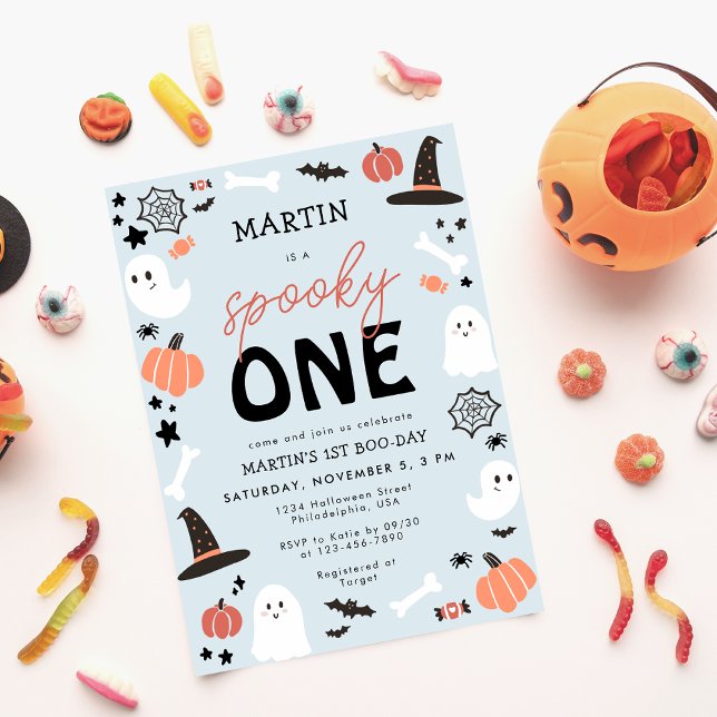 Modern Cute Spooky One Halloween Boy 1st Birthday  Invitation (Creator Uploaded)