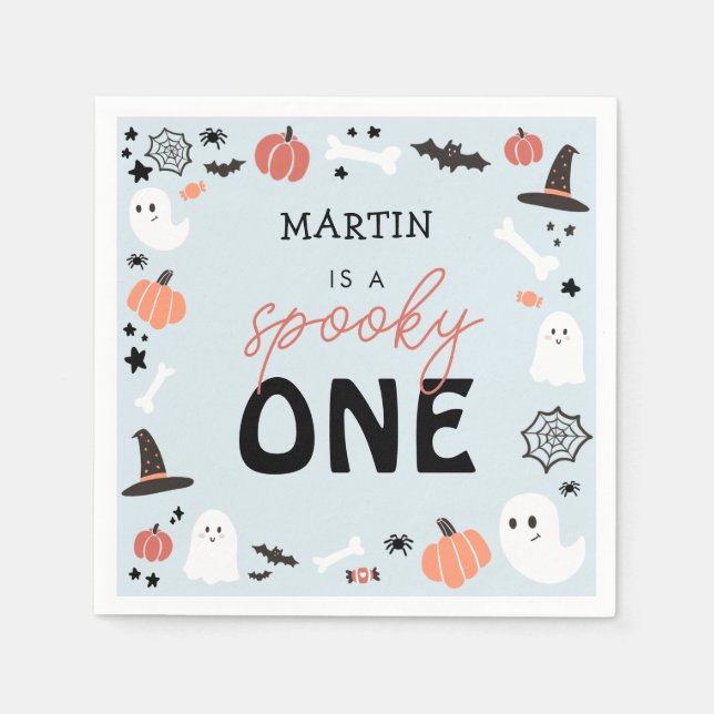 Modern Cute Spooky One Halloween Boy 1st Birthday Napkins (Front)