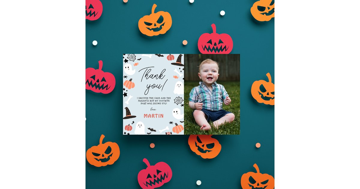 Modern Cute Spooky One Halloween Boy 1st Birthday Thank You Card | Zazzle