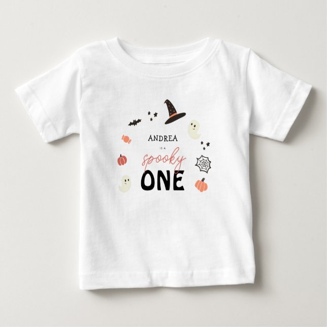 Modern Cute Spooky One Halloween First Birthday Baby T-Shirt (Front)