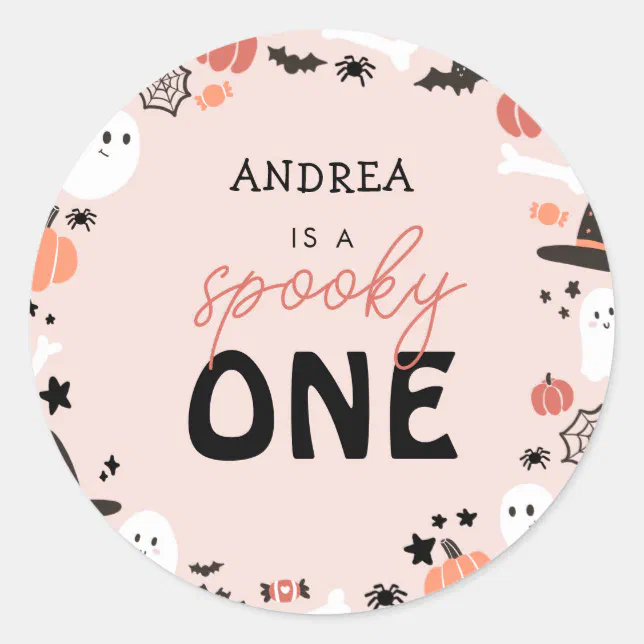 Modern Cute Spooky One Halloween First Birthday Classic Round Sticker ...