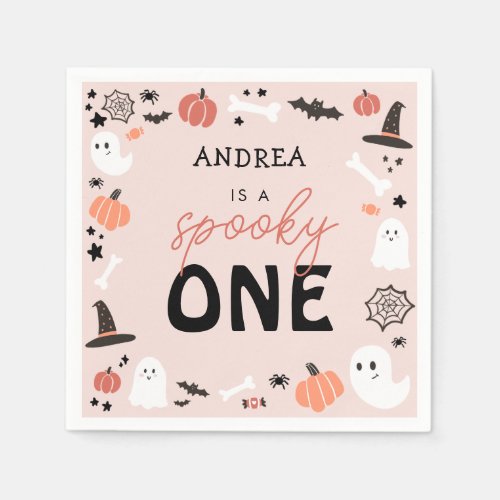 Modern Cute Spooky One Halloween First Birthday Napkins