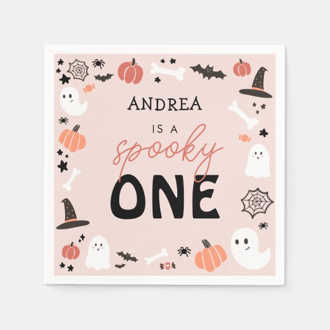 Modern Cute Spooky One Halloween First Birthday Napkins (Front)