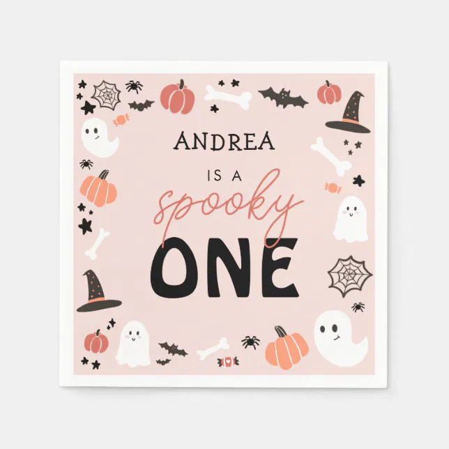Modern Cute Spooky One Halloween First Birthday Napkins | Zazzle