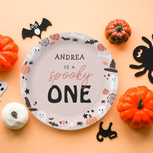 Modern Cute Spooky One Halloween First Birthday Paper Plates
