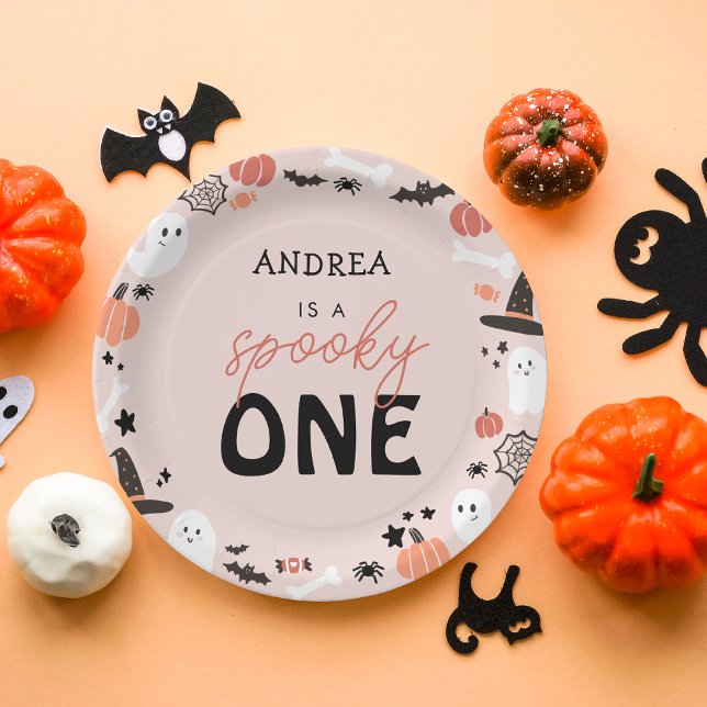 Modern Cute Spooky One Halloween First Birthday Paper Plates (Creator Uploaded)