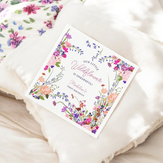 Modern Cute Spring Boho Wildflower 1st Birthday Napkins (Modern Cute Spring Boho Wildflower 1st Birthday Napkins)