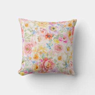 Modern Cute Spring Watercolor Floral Pattern Throw Pillow