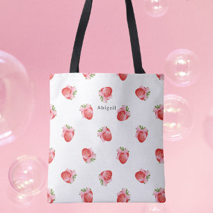 Modern Cute Strawberry Design Monogram Tote Bag