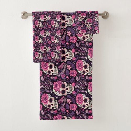Modern Cute Sugar Skull Colorful Gothic Halloween  Bath Towel Set