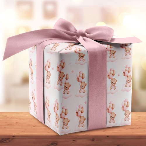 Modern Cute Teddy Bear Pattern Girl Baby Shower Wrapping Paper