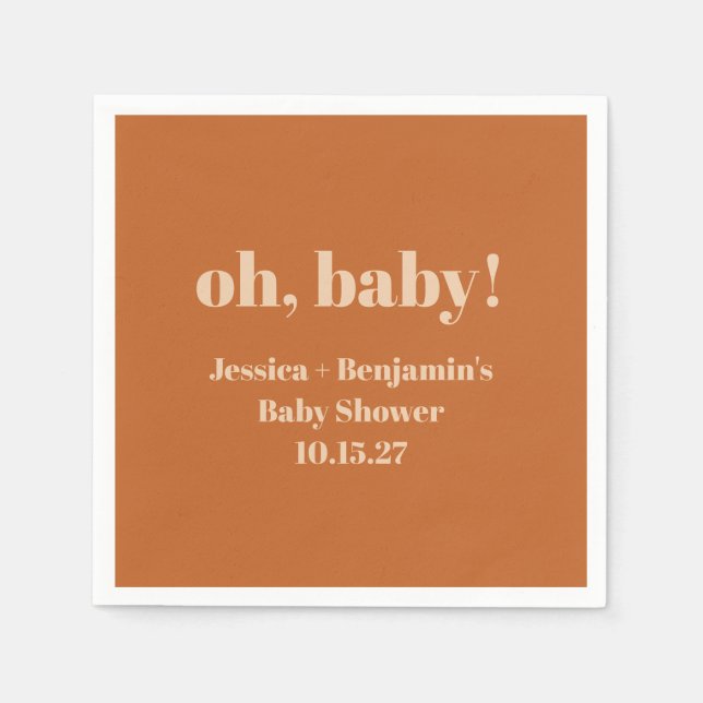 Modern Cute Terracotta Baby Shower Custom Name Napkins (Front)