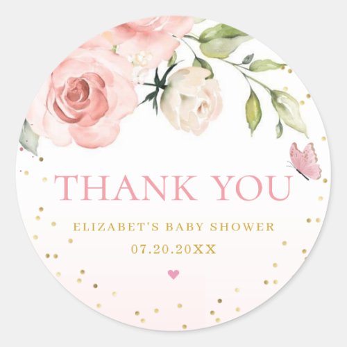 Modern Cute Thank You Watercolor Girl Baby Shower  Classic Round Sticker