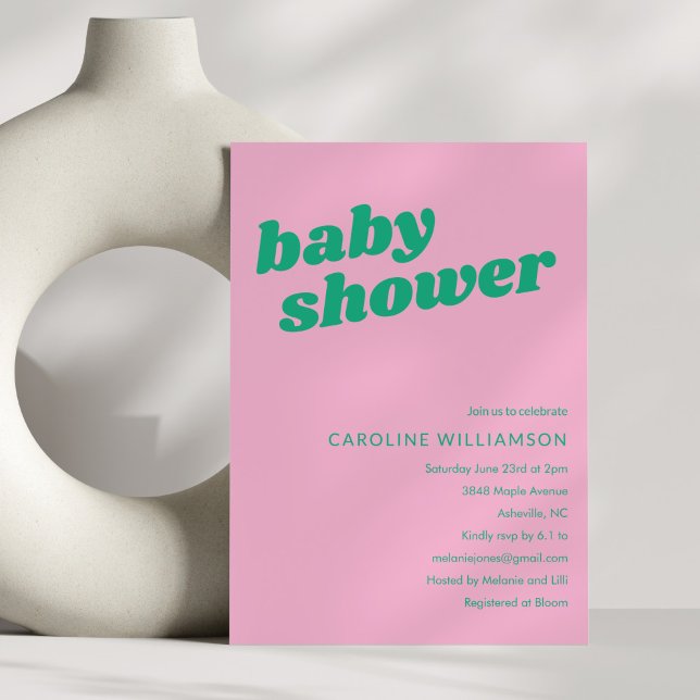Modern Cute Trendy Pink Green Retro Baby Shower  Invitation (Creator Uploaded)