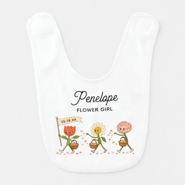 Modern Cute Trendy Wedding Custom Flower Girl Baby Bib (Front)