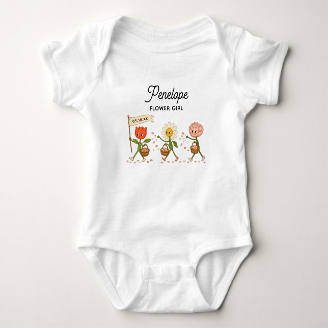 Modern Cute Trendy Wedding Custom Flower Girl Baby Bodysuit (Front)