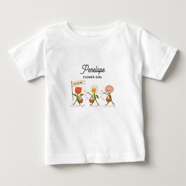 Modern Cute Trendy Wedding Custom Flower Girl Baby T-Shirt (Front)