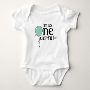 Modern Cute Turquoise Ballon Onederful Birthday Baby Bodysuit