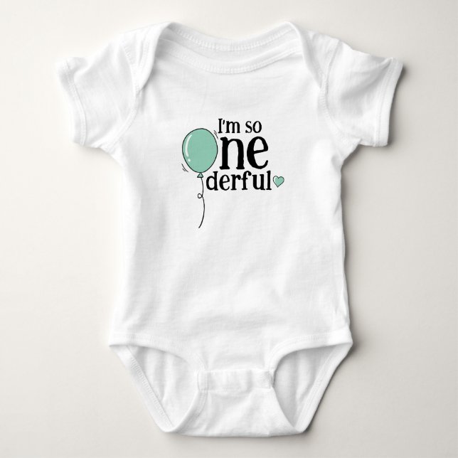 Modern Cute Turquoise Ballon Onederful Birthday Baby Bodysuit (Front)