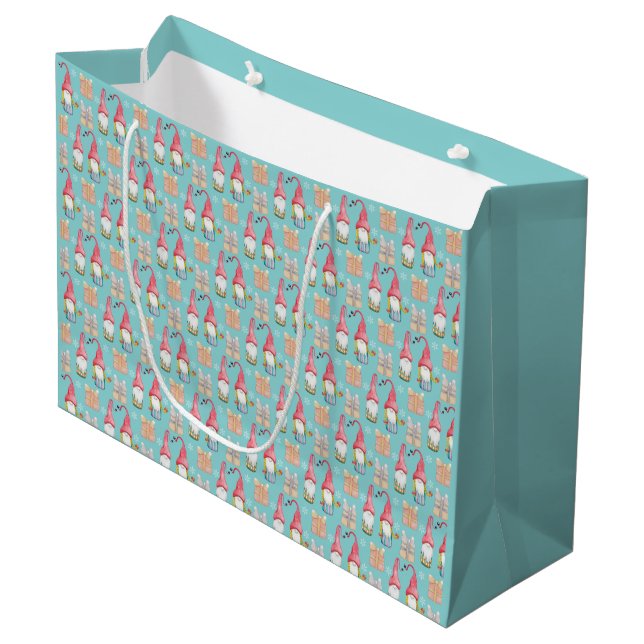 Modern Cute Turquoise Gnome in Love Large Gift Bag (Front Angled)
