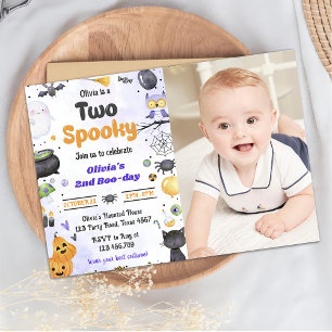 Modern Cute Two Spooky Halloween 2nd Birthday Invitation