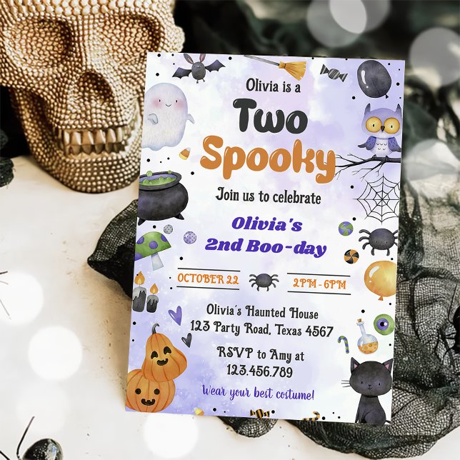 Modern Cute Two Spooky Halloween 2nd Birthday  Invitation (Creator Uploaded)