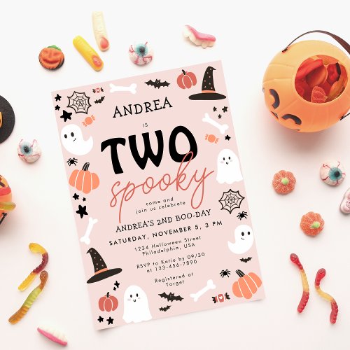 Modern Cute Two Spooky Halloween 2nd Birthday  Invitation