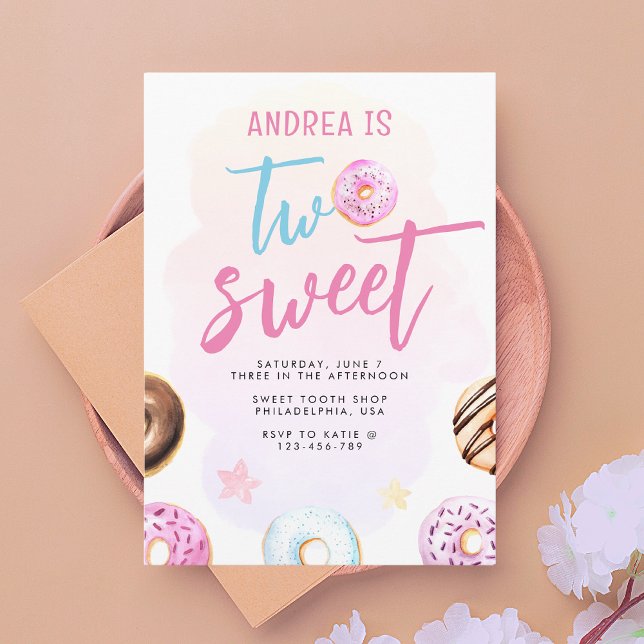 Modern Cute Two Sweet Donut Girl 2nd Birthday  Invitation (Creator Uploaded)