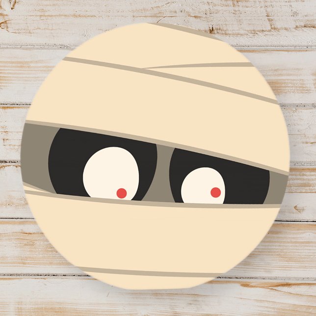 Modern Cute Typography Mummy Monster Halloween Classic Round Sticker (Creator Uploaded)